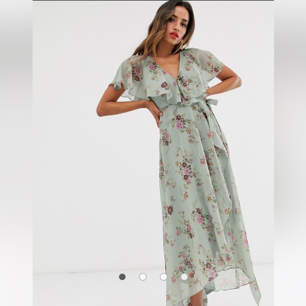ASOS DESIGN Cape Back Maxi Dress in duck egg floral print
